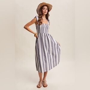 Striped Blue and White Midi Dress